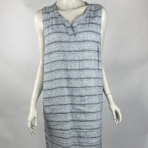 Habitat Striped Shift Linen Dress Women XL Sleeveless‎ Round Neck Pockets Gray